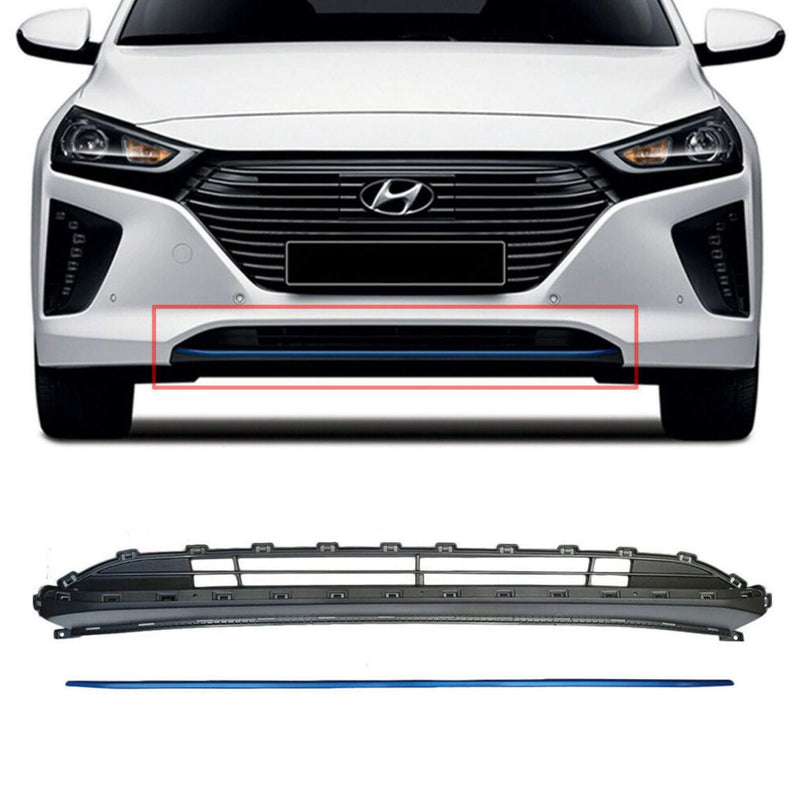 Genuine Front Bumper Lower Grille + Blue Molding Set for Hyundai Ioniq 17-19