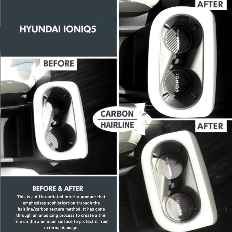 Almohadilla interior para portavasos, moldura de afinación de aluminio, antiarañazos para Hyundai Ioniq5