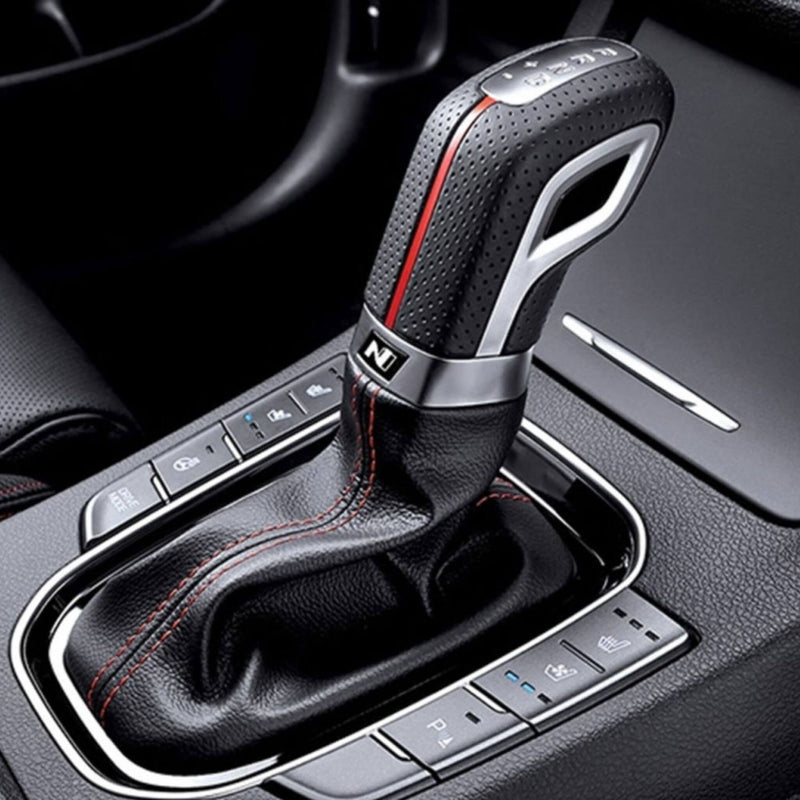 Hyundai OEM Gear Shift Knob & Boot Set – 46720G3500RMW / 84632G3130RMW – Black Leather, 2018 I30 N / Elantra GT
