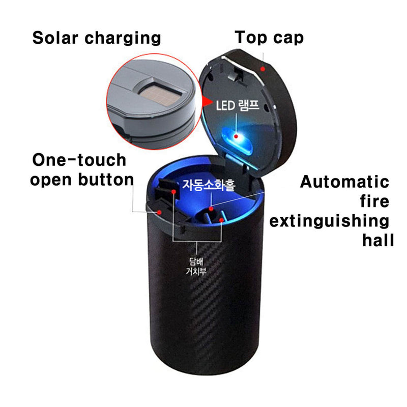 Bullsone Solar Charging LED Car Ashtray with Lid Cup Holder Smoke Remover