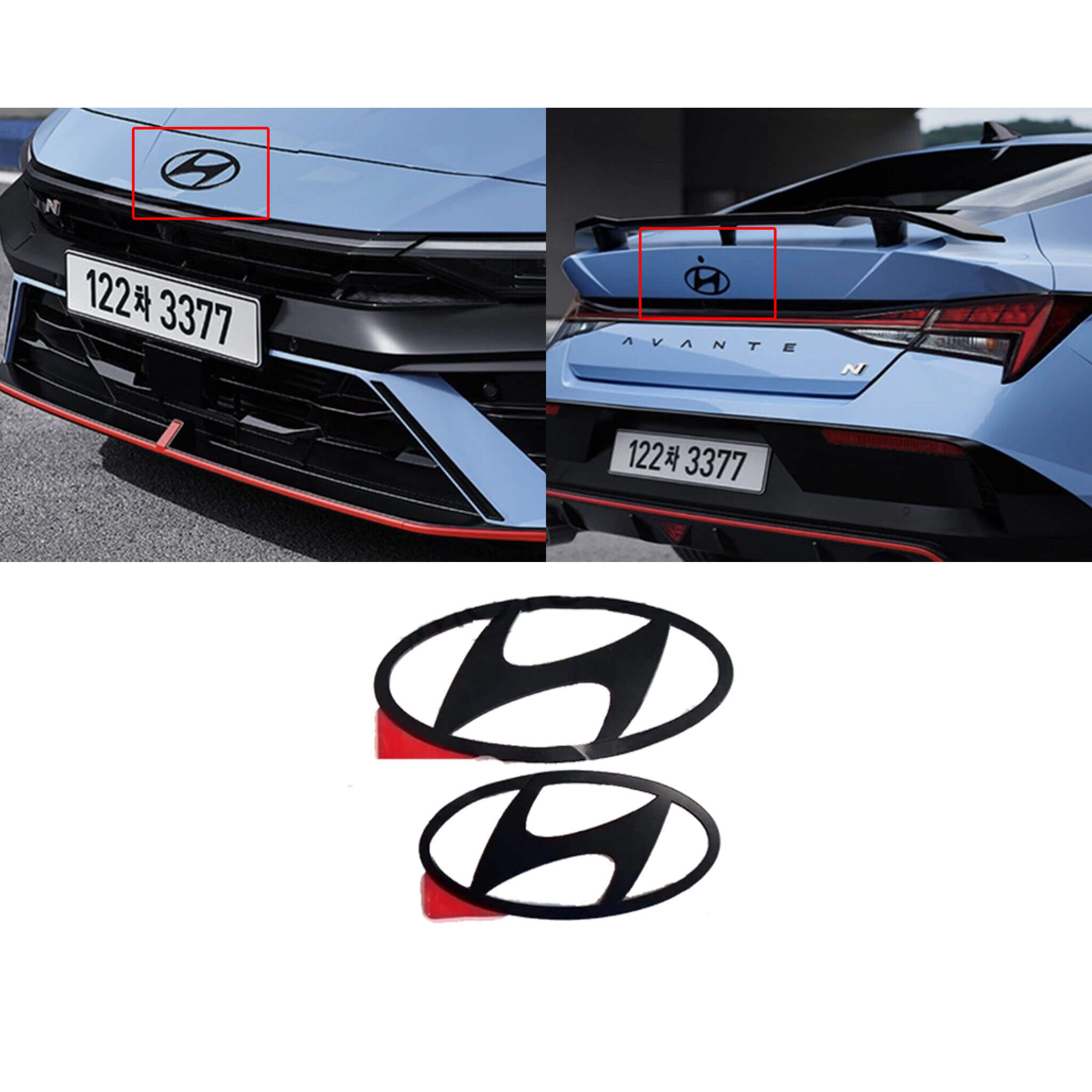 OEM 86300IB000 86302IB000 Matt Black Front & Rear H Emblem for Elantra