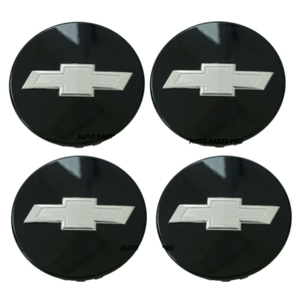 4-Pack Black/Silver Center Hub Caps For Camaro / Colorado / Traverse – 23115617 / 19332925