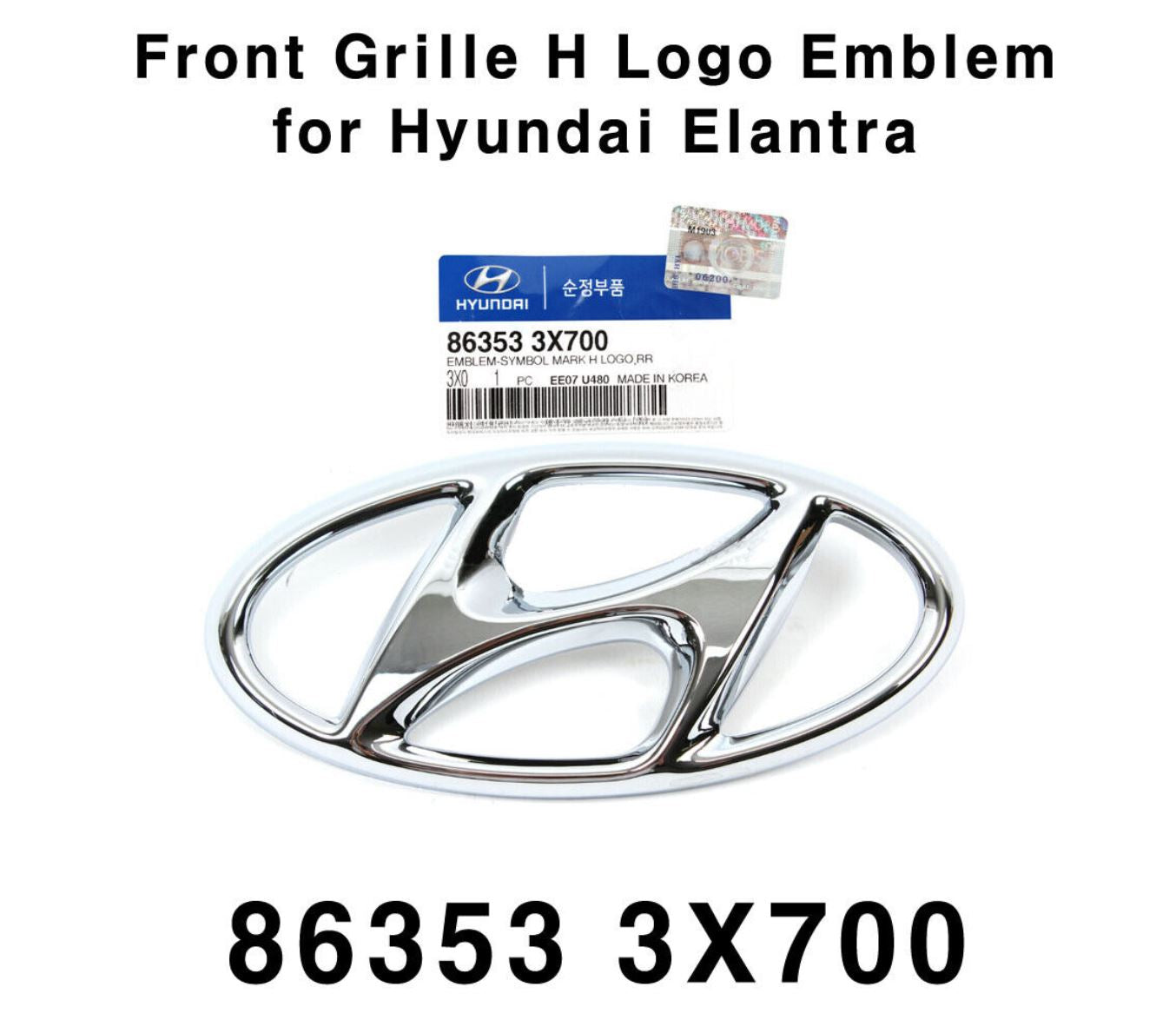 Hyundai Front Grille H Logo Emblem 86320-F2100 - Replacement For 2017-2018 Elantra/Avante AD (1 Piece)