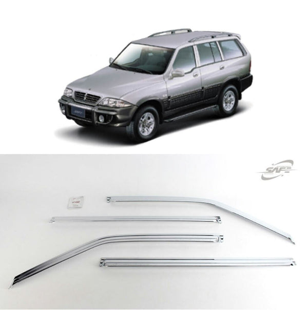 Chrome Window Vent Visor Rain Guard 4P K656 for Ssangyong Musso / Musso Sports