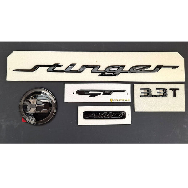 New Black High Glossy Stinger Front Rear Logo Emblem 5p Set for Kia Stinger